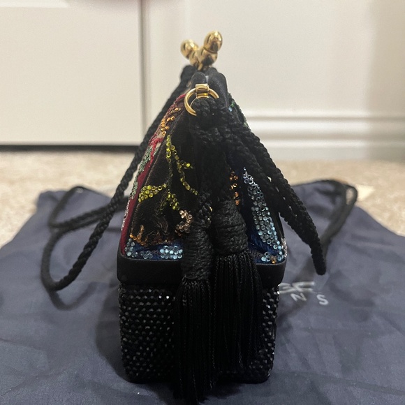 Judith Leiber Black Satin and Multicolor Crystal Evening Bag with Gold Hardware - Picture 5 of 7